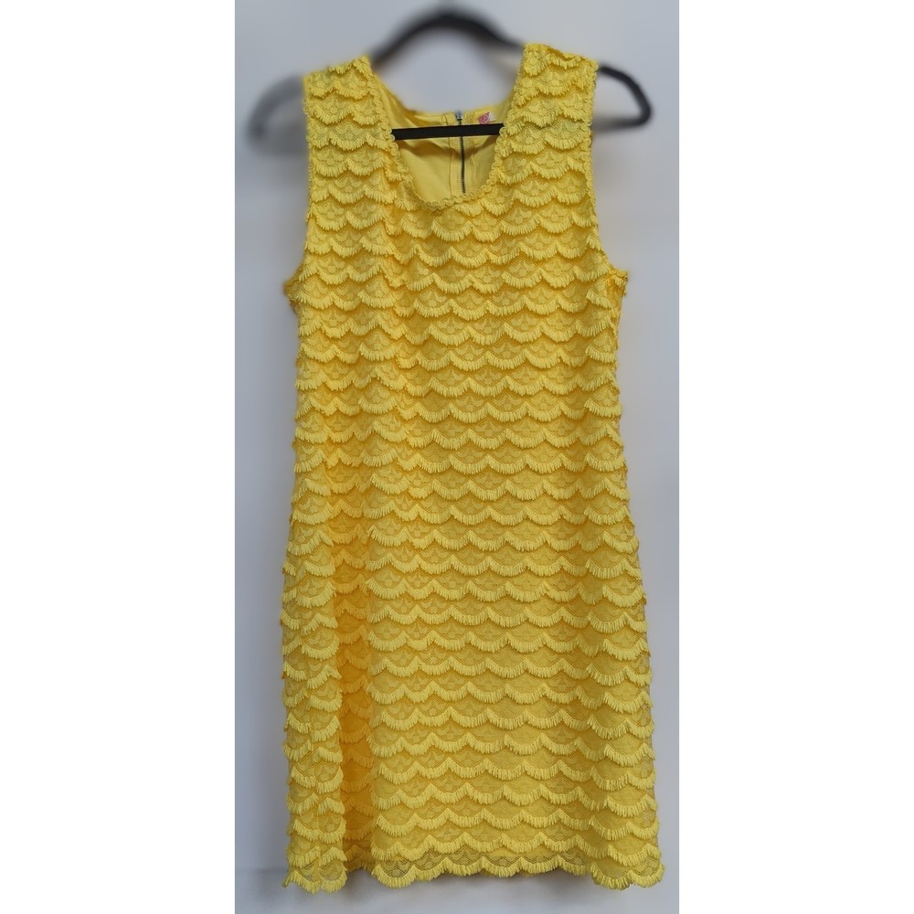 Yellow fringe dress, sleeveless, sz Large; midi